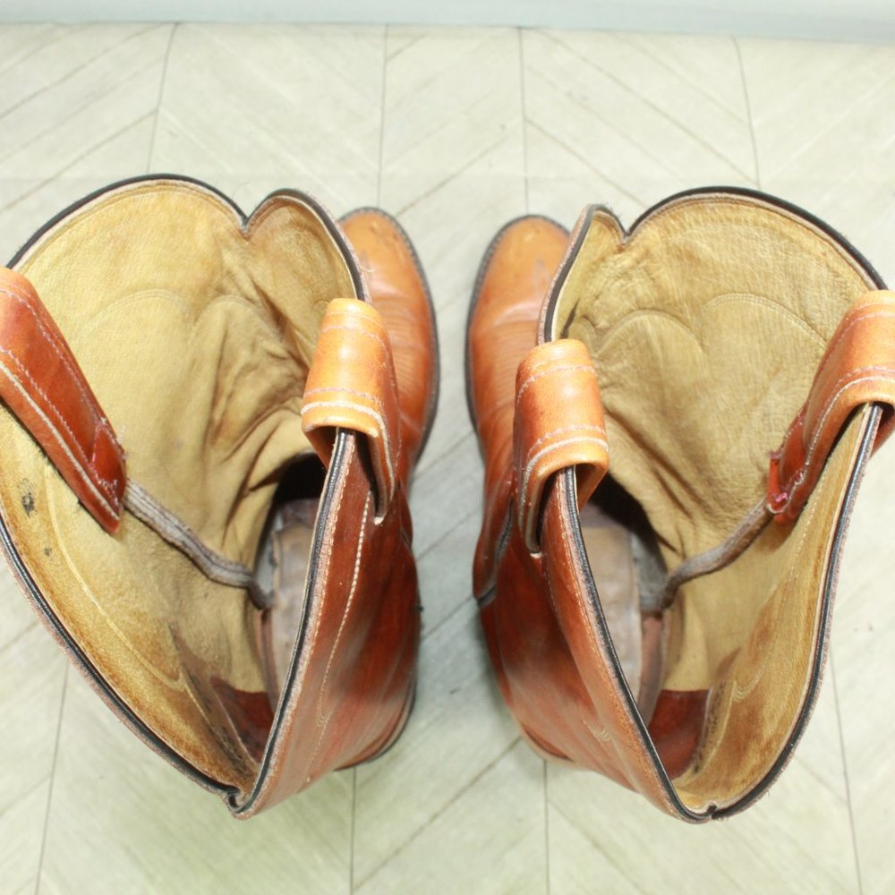 Vintage Tony Lama Brown Leather Pull On Western Cowboy Boots Size 9 D - Picture 7 of 9